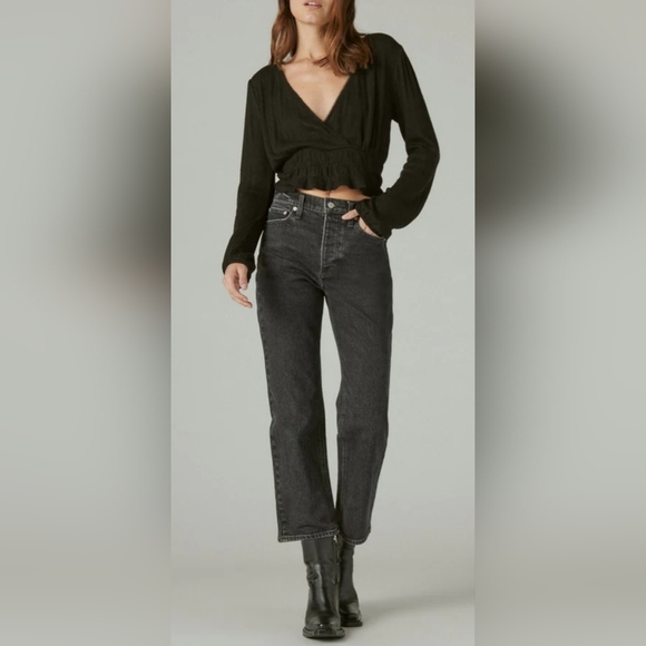 Lucky Brand Pointelle-Trim Surplice Top Jet Black XL New - Picture 6 of 10